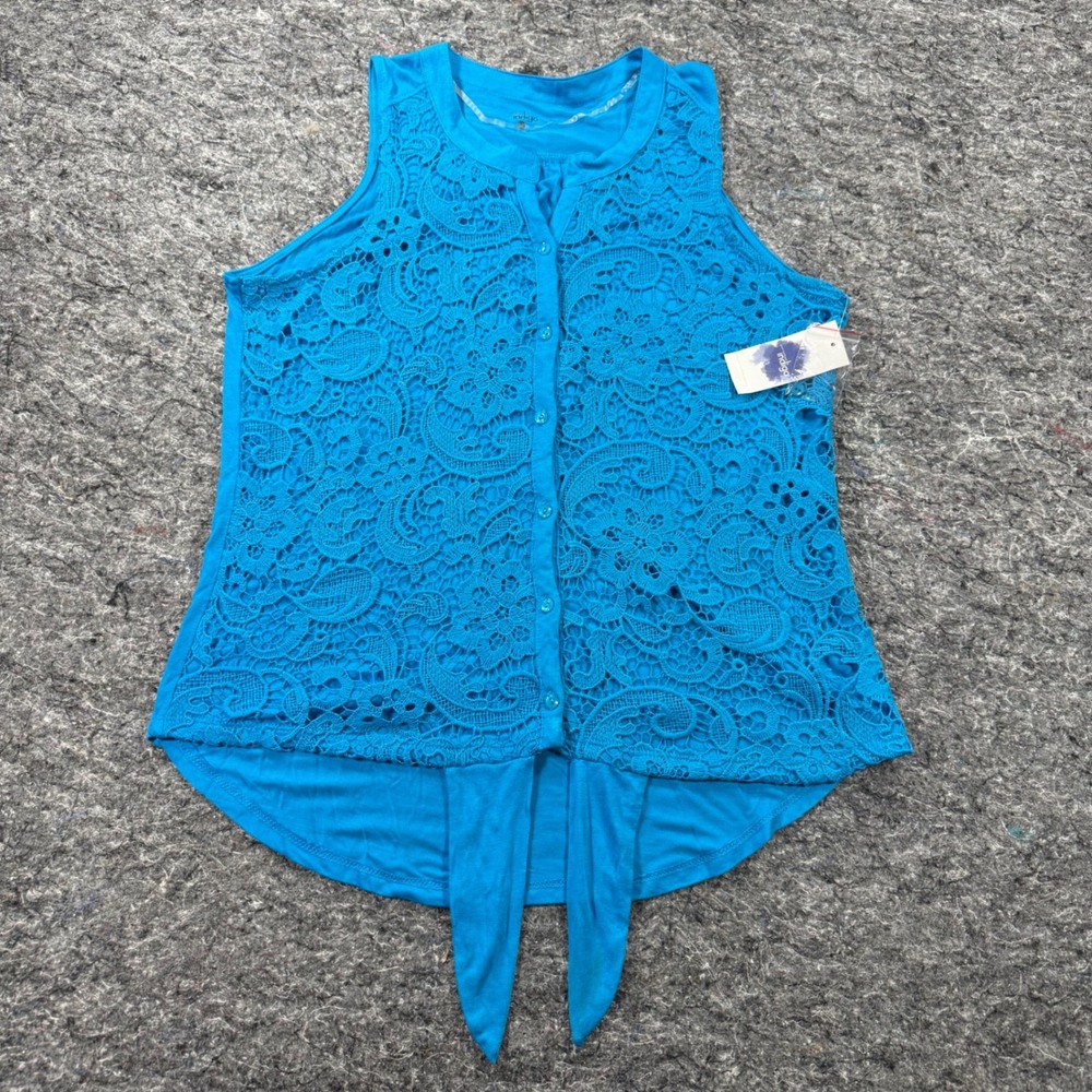 Indigo Great Northwest Turquoise Blue Crochet Lace Tie Front Sleeveless Top M